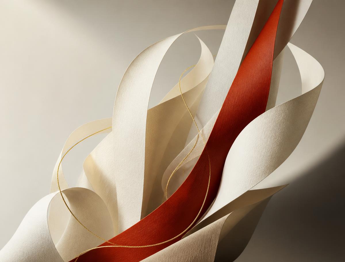 Abstract composition of layered planes in warm light and charcoal
